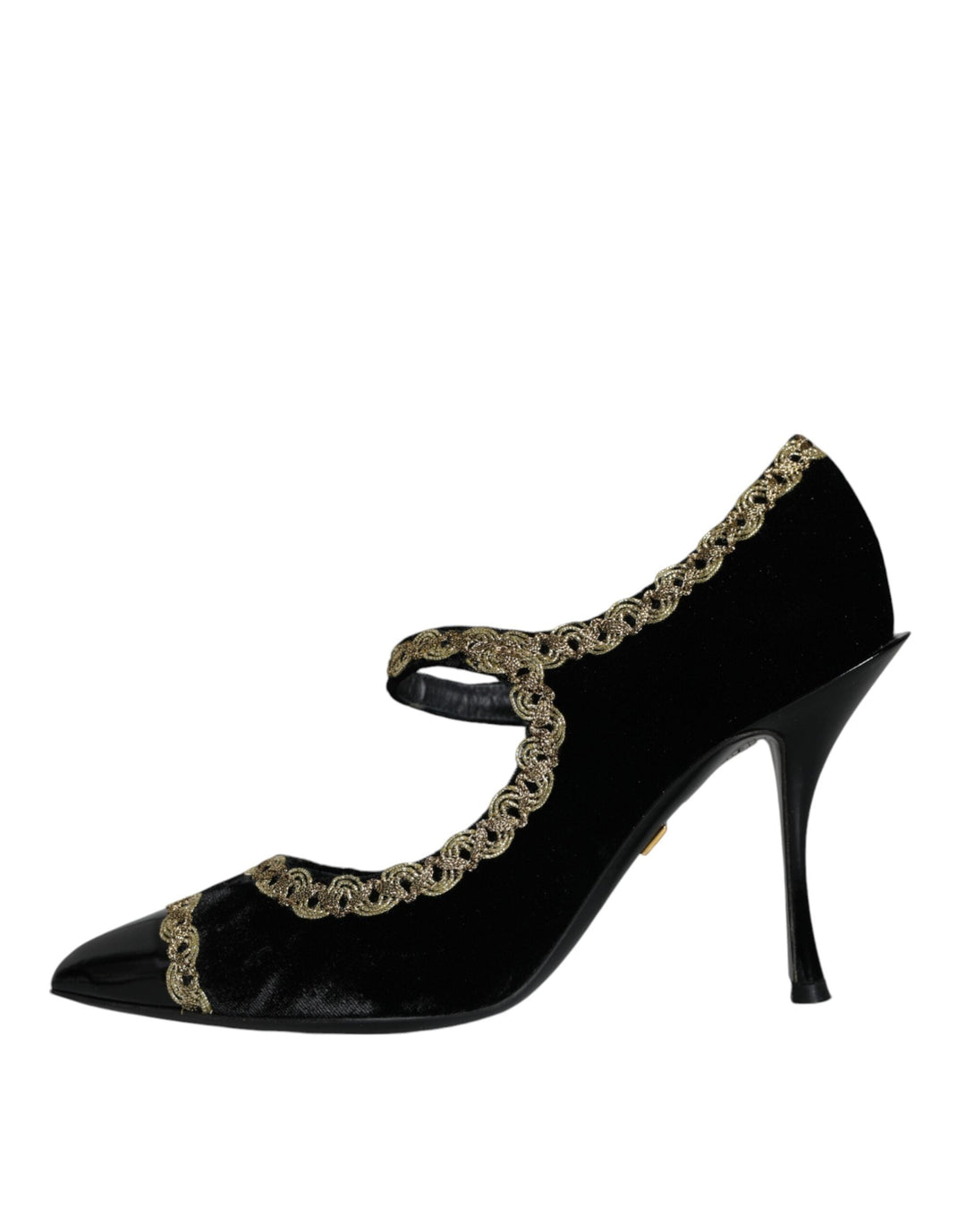 Women’s Dolce &amp; Gabbana Black Mary Janes Velvet Gold Pumps Shoes