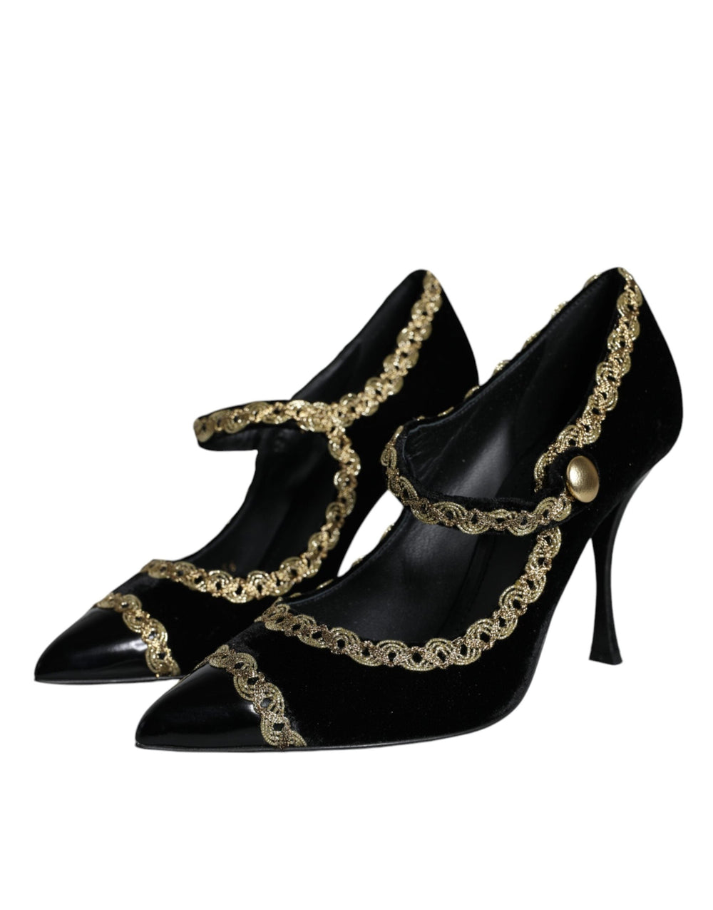 Women’s Dolce & Gabbana Black Mary Janes Velvet Gold Pumps Shoes