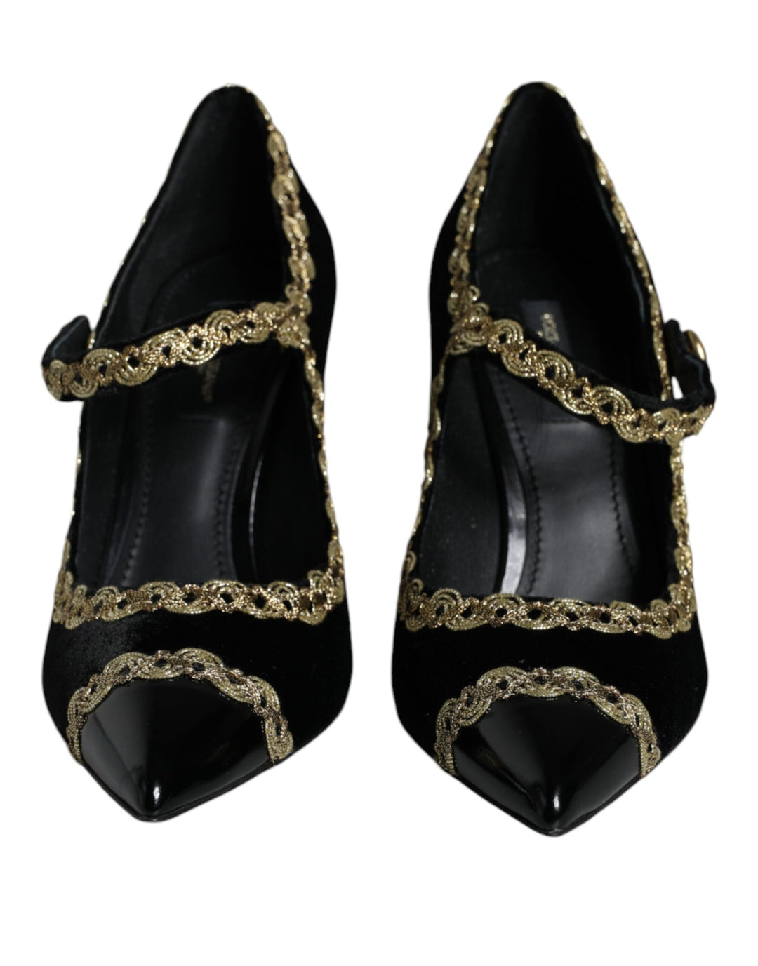 Women’s Dolce & Gabbana Black Mary Janes Velvet Gold Pumps Shoes
