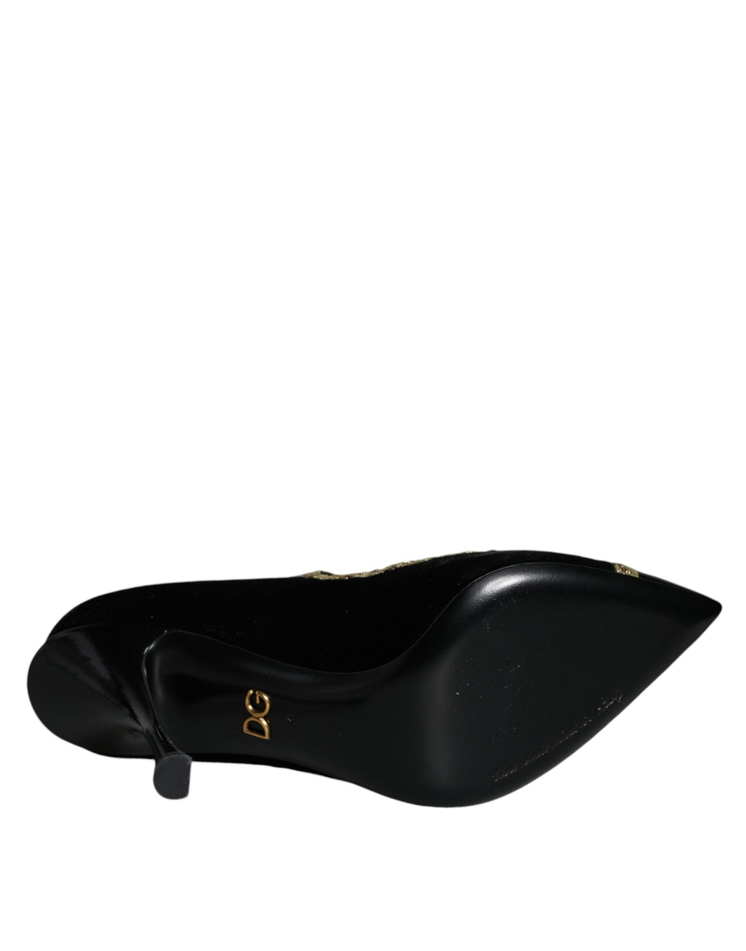 Women’s Dolce &amp; Gabbana Black Mary Janes Velvet Gold Pumps Shoes