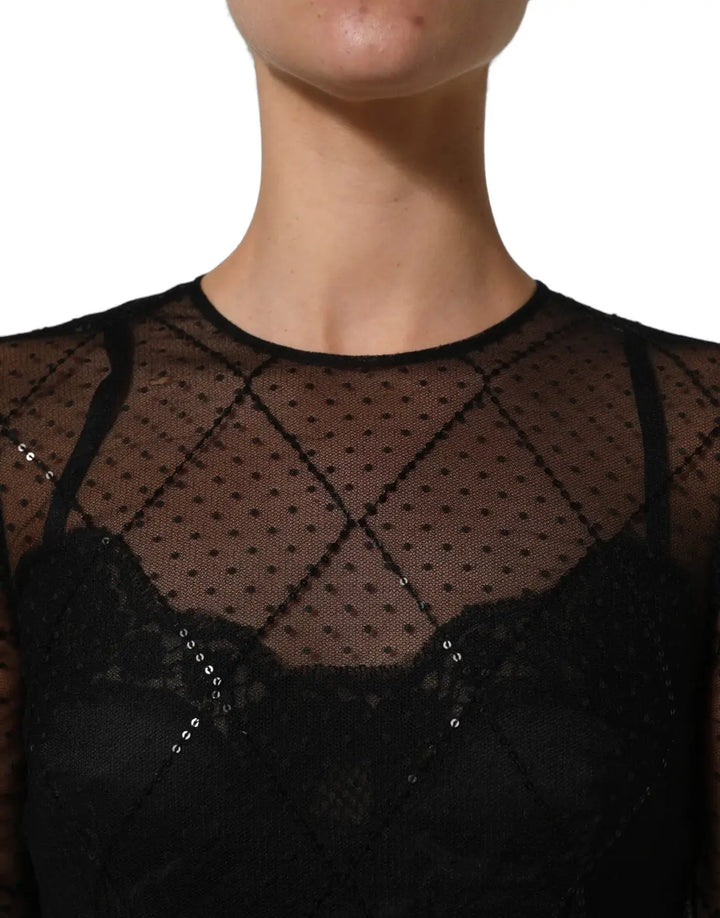 Women’s Dolce &amp; Gabbana Black Mesh Lace Long Sleeved Maxi Gown Dress