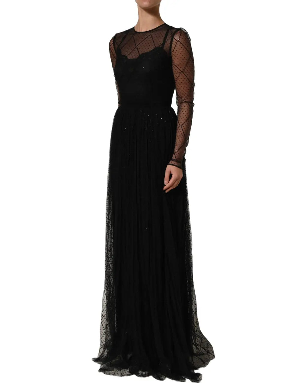 Women’s Dolce & Gabbana Black Mesh Lace Long Sleeved Maxi Gown Dress