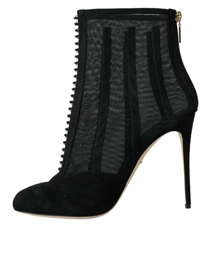 Women’s Dolce &amp; Gabbana Black Mesh Stiletto Heels Ankle Boots Shoes