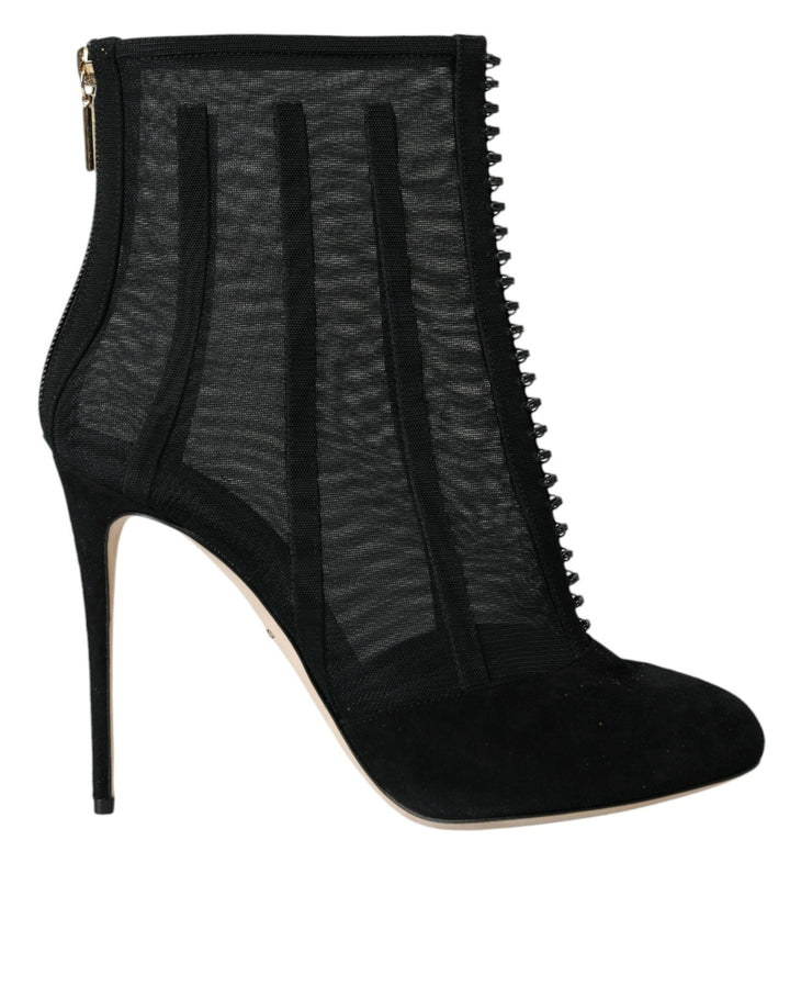 Women’s Dolce &amp; Gabbana Black Mesh Stiletto Heels Ankle Boots Shoes