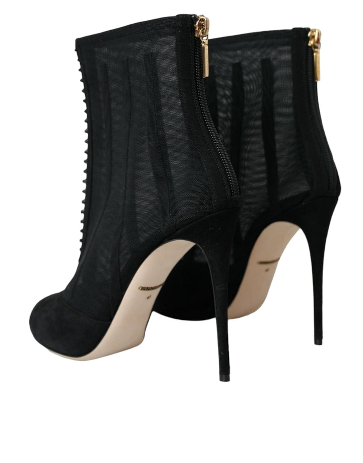 Women’s Dolce &amp; Gabbana Black Mesh Stiletto Heels Ankle Boots Shoes