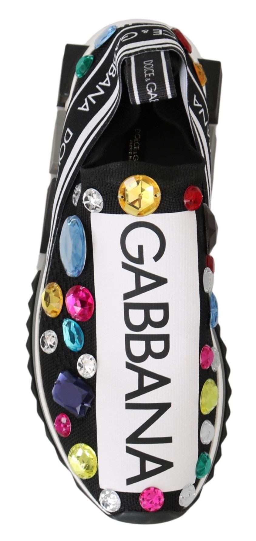 Zapatillas deportivas Dolce Gabbana con suela de goma y logo. Vestido llamativo.