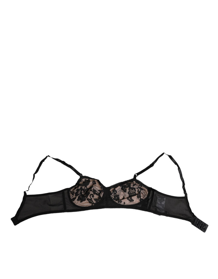 Women’s Dolce &amp; Gabbana Black Nude Floral Lace Sheer Bra Underwear