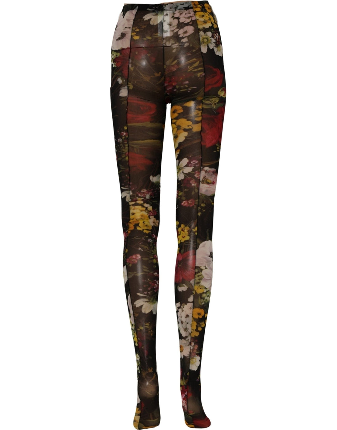 Women’s Dolce &amp; Gabbana Black Nylon Floral Print Tights Stockings Socks