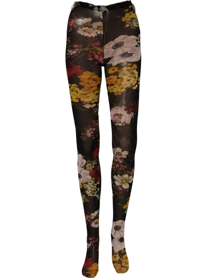 Women’s Dolce &amp; Gabbana Black Nylon Floral Print Tights Stockings Socks