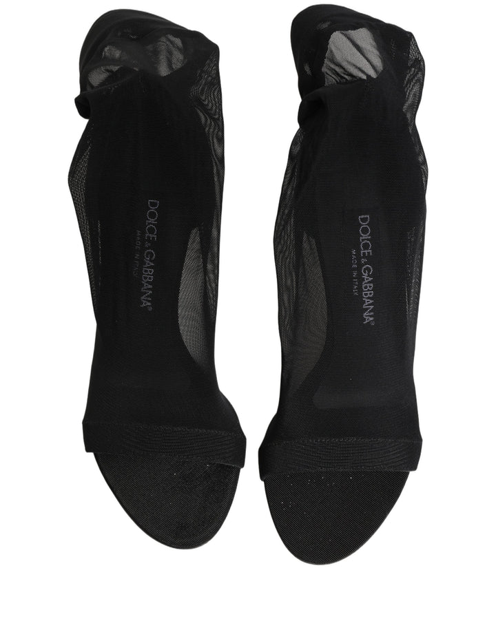 Women’s Dolce &amp; Gabbana Black Nylon Mesh Sock Style Boots Shoes