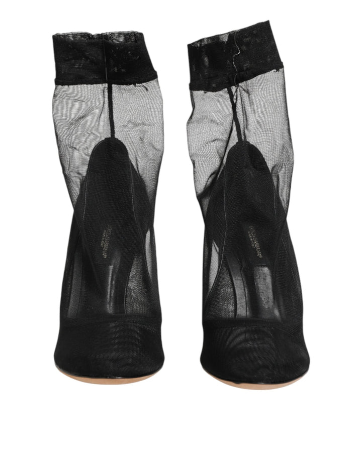 Women’s Dolce &amp; Gabbana Black Nylon Stretch Mesh Sock Boots Shoes