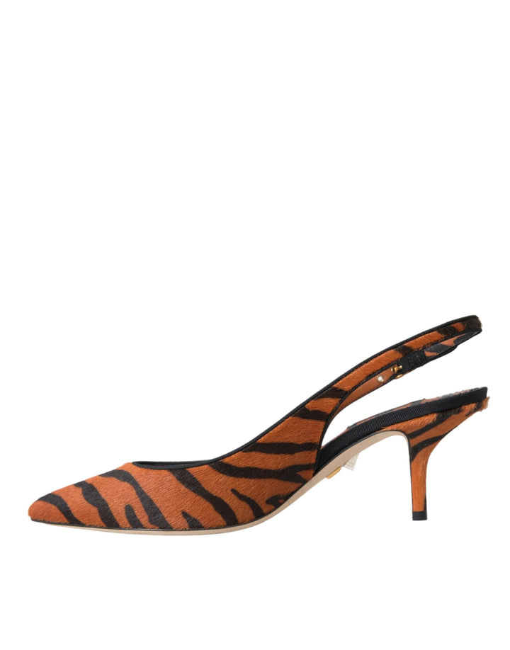 Women’s Dolce &amp; Gabbana Black Orange Zebra Leather Slingbacks Shoes