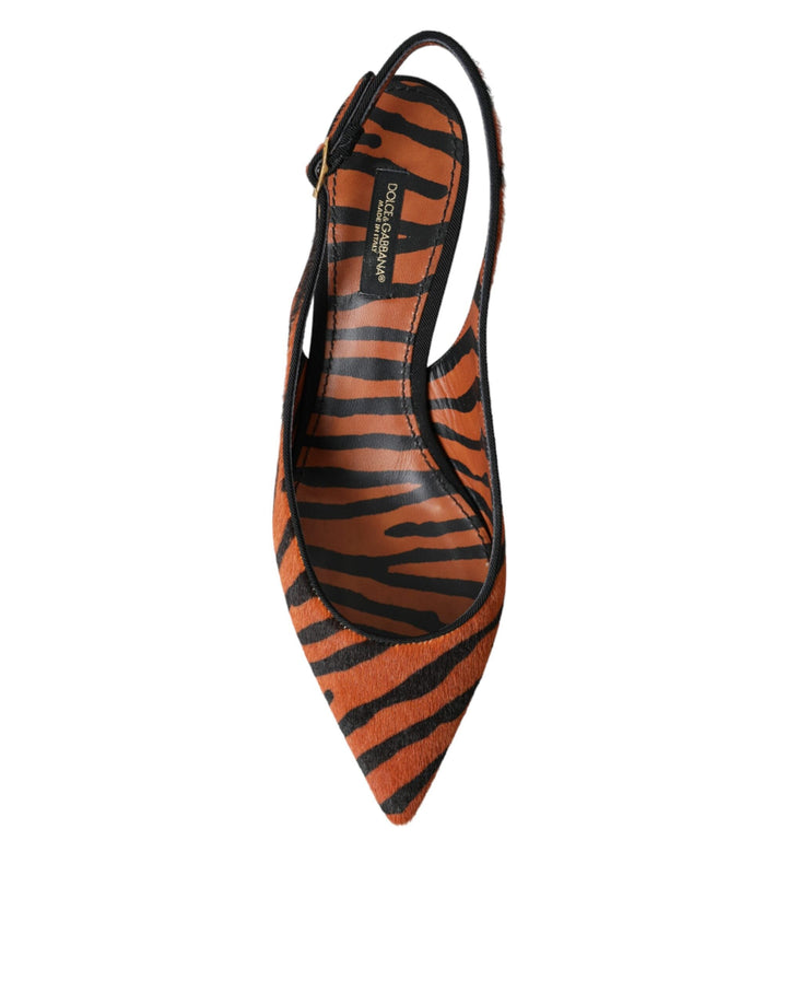 Women’s Dolce &amp; Gabbana Black Orange Zebra Leather Slingbacks Shoes