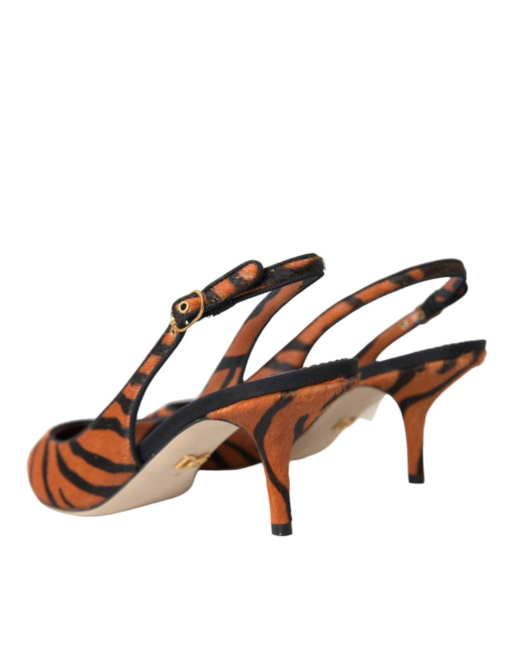 Women’s Dolce &amp; Gabbana Black Orange Zebra Leather Slingbacks Shoes