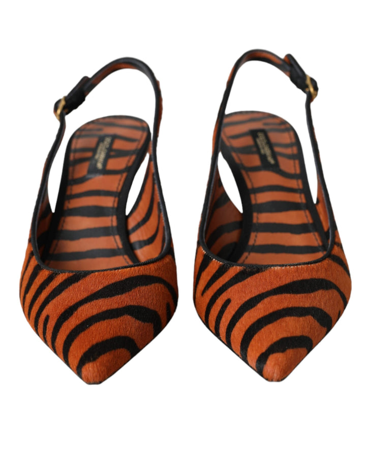 Women’s Dolce &amp; Gabbana Black Orange Zebra Leather Slingbacks Shoes