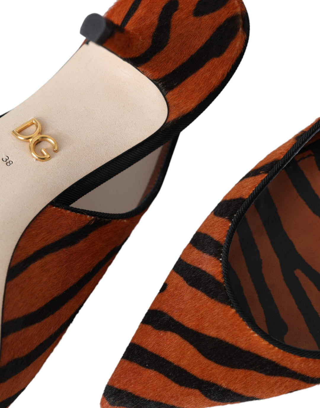 Women’s Dolce &amp; Gabbana Black Orange Zebra Leather Slingbacks Shoes