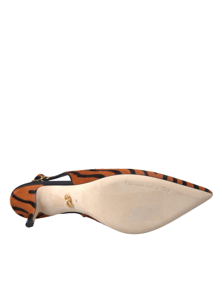 Women’s Dolce &amp; Gabbana Black Orange Zebra Leather Slingbacks Shoes