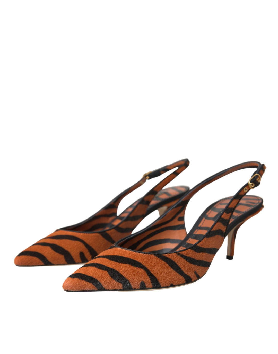 Women’s Dolce &amp; Gabbana Black Orange Zebra Leather Slingbacks Shoes