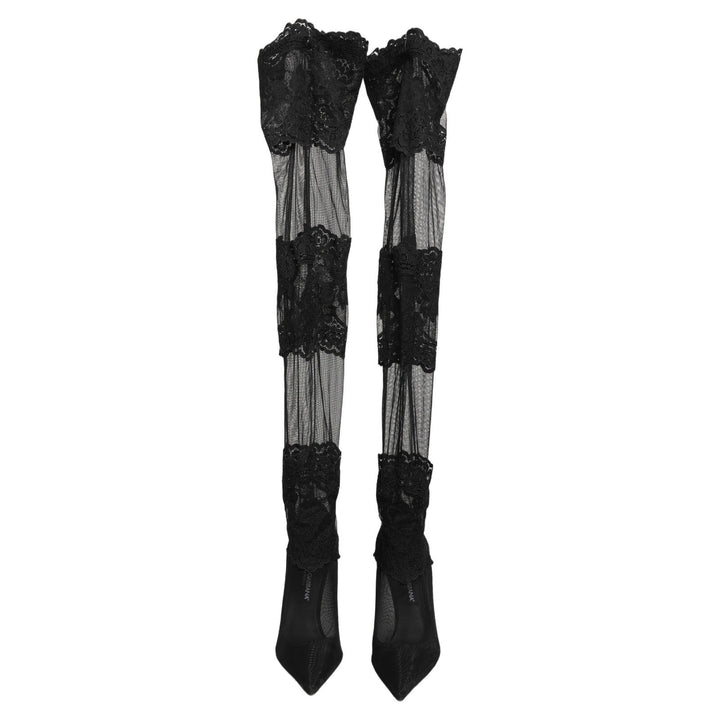Dolce &amp; Gabbana Black Over The Knee Sock Pumps Boots Shoes