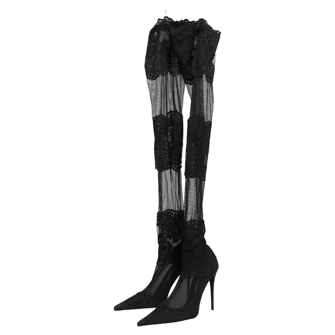 Dolce &amp; Gabbana Black Over The Knee Sock Pumps Boots Shoes
