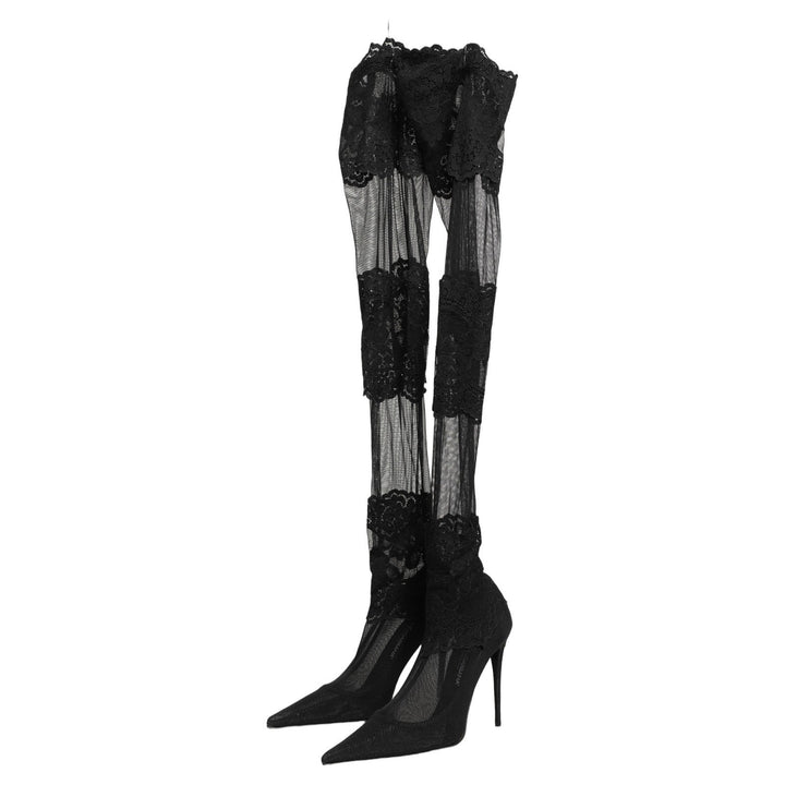 Dolce &amp; Gabbana Black Over The Knee Sock Pumps Boots Shoes