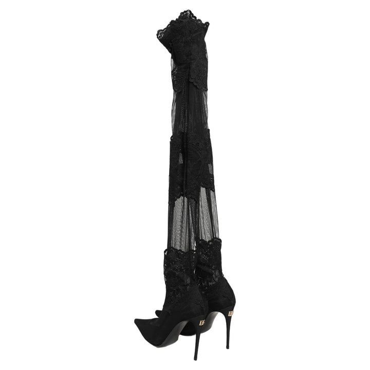 Dolce &amp; Gabbana Black Over The Knee Sock Pumps Boots Shoes