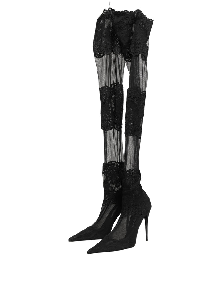 Women’s Dolce &amp; Gabbana Black Over the Knee Sock Pumps Boots Shoes
