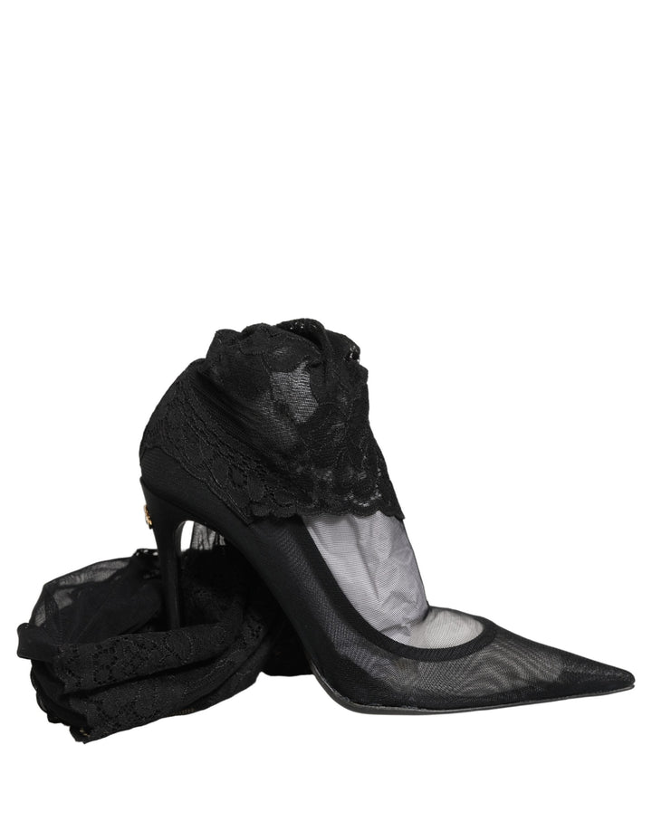 Women’s Dolce &amp; Gabbana Black Over the Knee Sock Pumps Boots Shoes