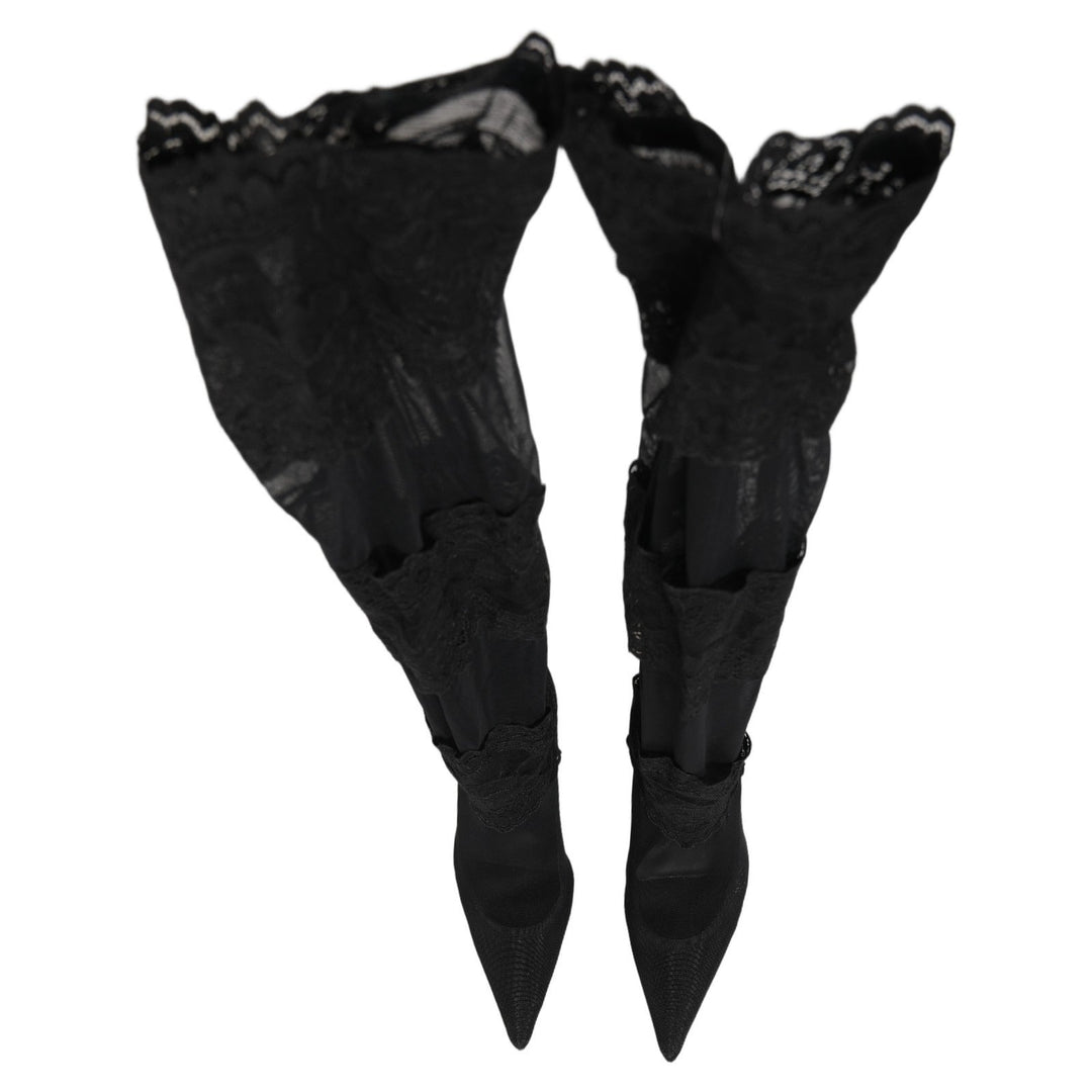 Dolce &amp; Gabbana Black Over The Knee Sock Pumps Boots Shoes