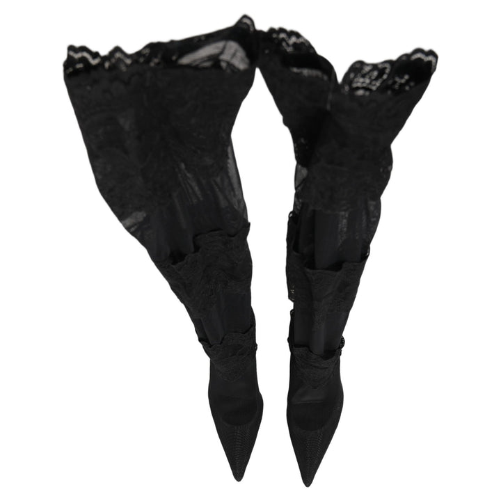 Dolce &amp; Gabbana Black Over The Knee Sock Pumps Boots Shoes