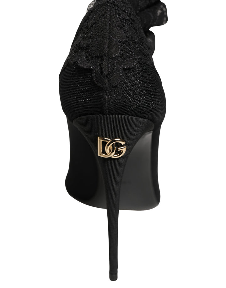 Women’s Dolce &amp; Gabbana Black Over the Knee Sock Pumps Boots Shoes