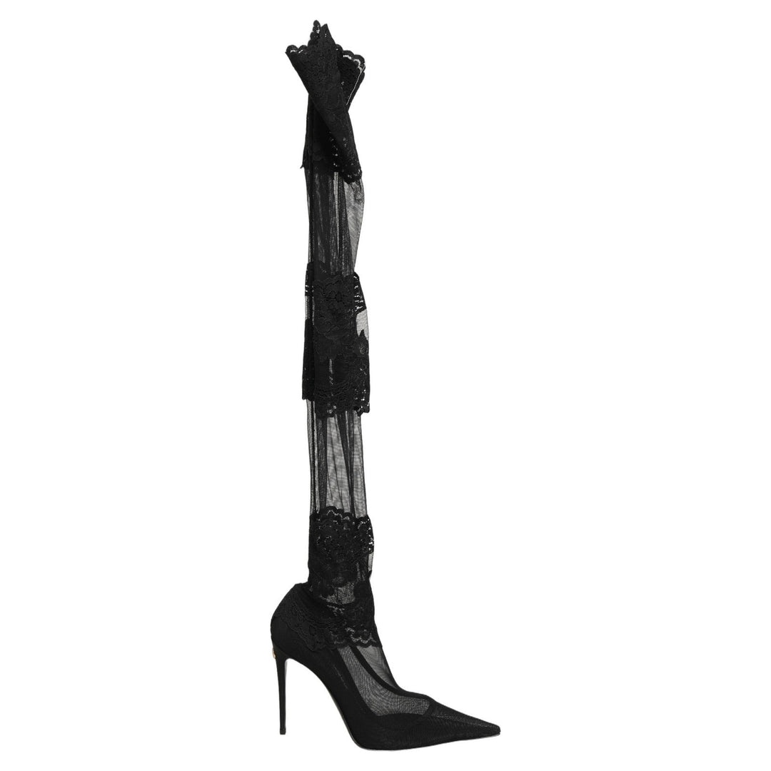 Dolce &amp; Gabbana Black Over The Knee Sock Pumps Boots Shoes