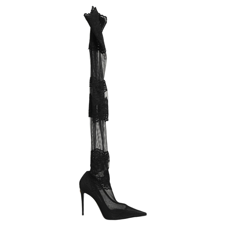 Dolce &amp; Gabbana Black Over The Knee Sock Pumps Boots Shoes