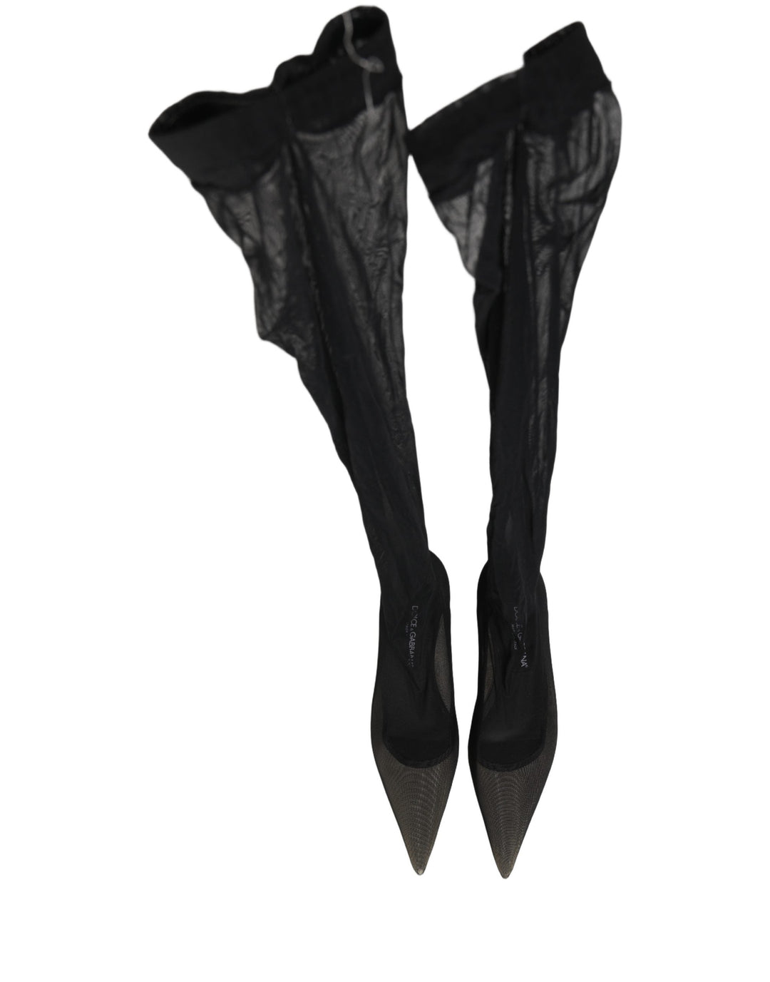Women’s Dolce &amp; Gabbana Black Over the Knee Tulle Flats Boots Shoes