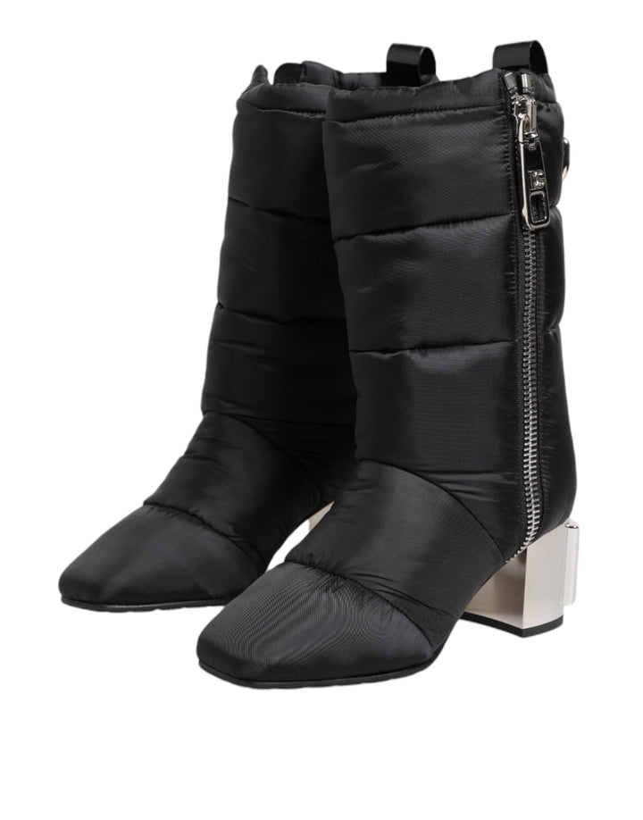 Women’s Dolce &amp; Gabbana Black Padded Mid Calf Logo Heel Boots Shoes