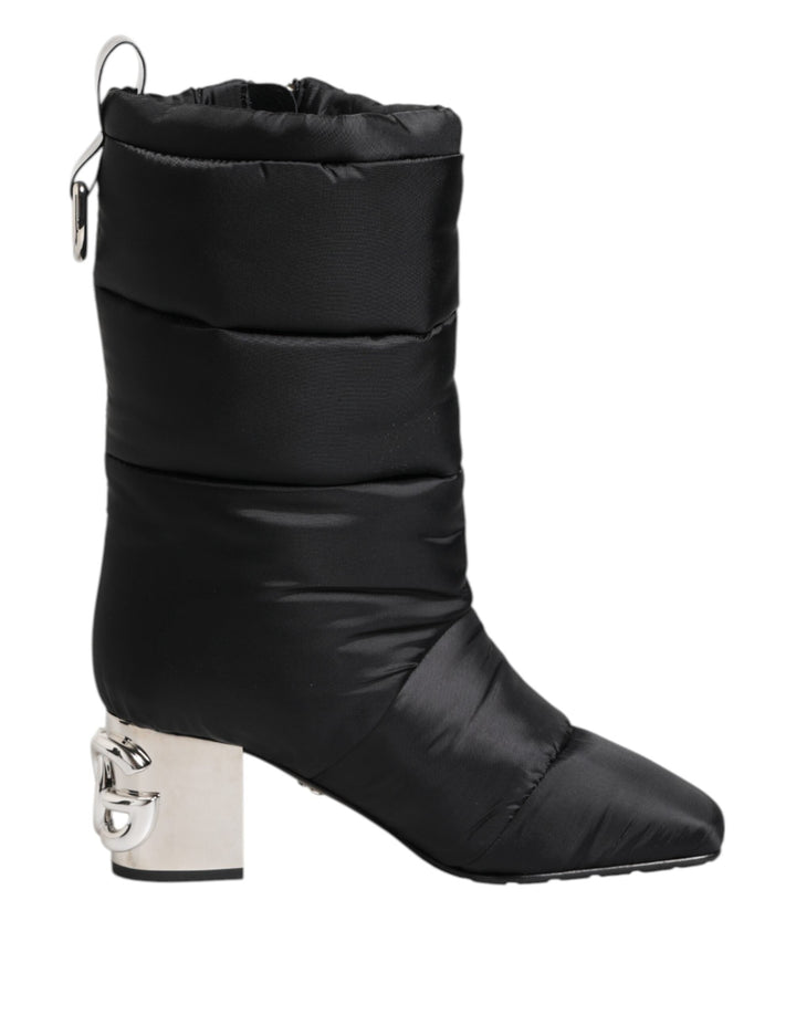 Women’s Dolce &amp; Gabbana Black Padded Mid Calf Logo Heel Boots Shoes