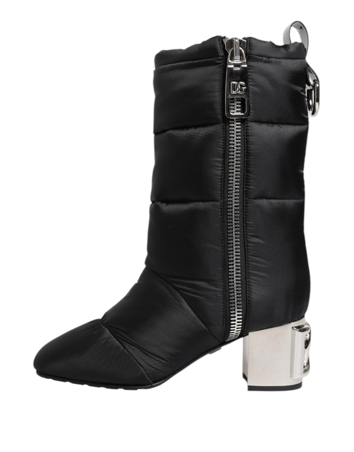 Women’s Dolce &amp; Gabbana Black Padded Mid Calf Logo Heel Boots Shoes