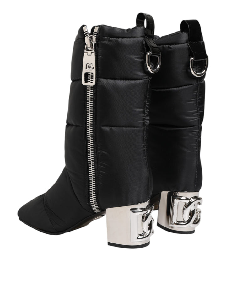 Women’s Dolce &amp; Gabbana Black Padded Mid Calf Logo Heel Boots Shoes