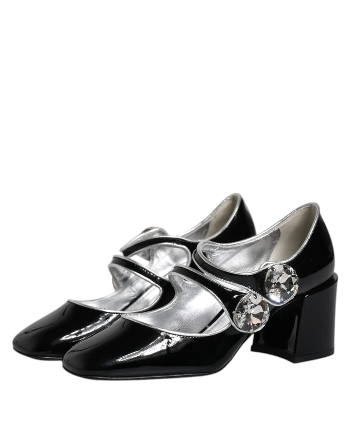 Women’s Dolce &amp; Gabbana Black Patent Leather Crystal Mary Jane Pumps Shoes