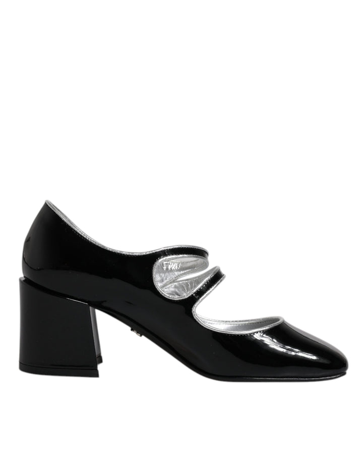 Women’s Dolce &amp; Gabbana Black Patent Leather Crystal Mary Jane Pumps Shoes