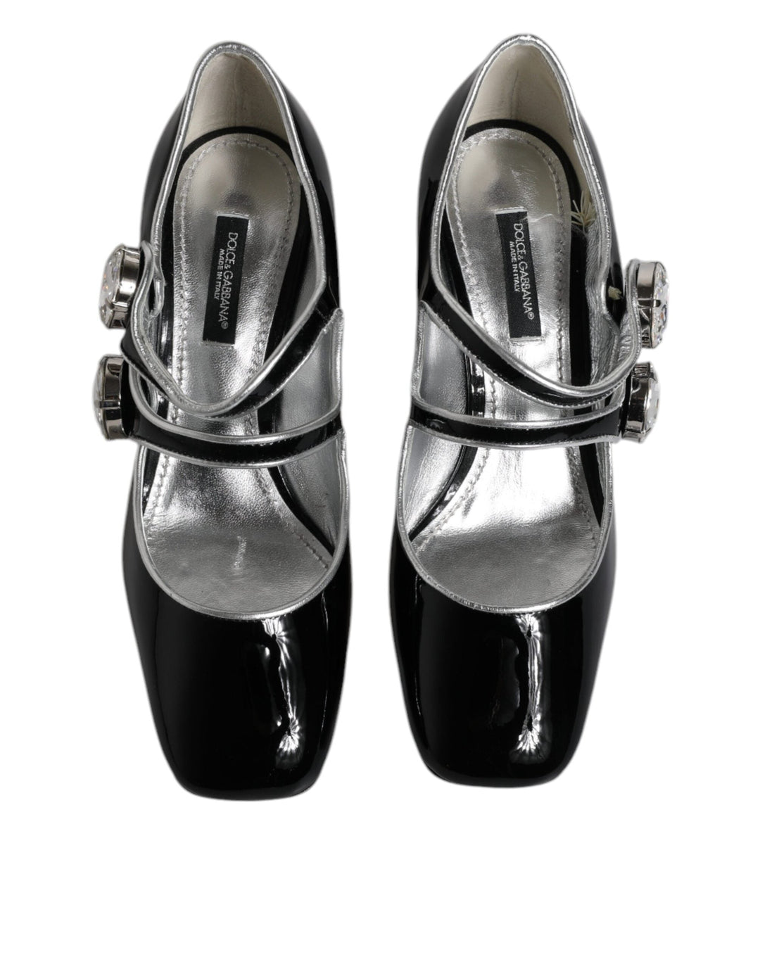 Women’s Dolce &amp; Gabbana Black Patent Leather Crystal Mary Jane Pumps Shoes