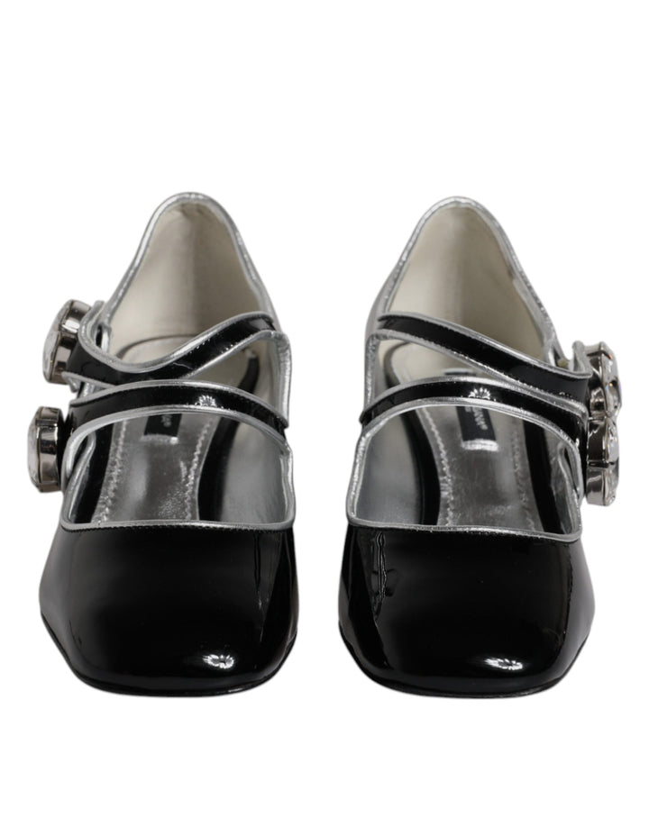 Women’s Dolce &amp; Gabbana Black Patent Leather Crystal Mary Jane Pumps Shoes