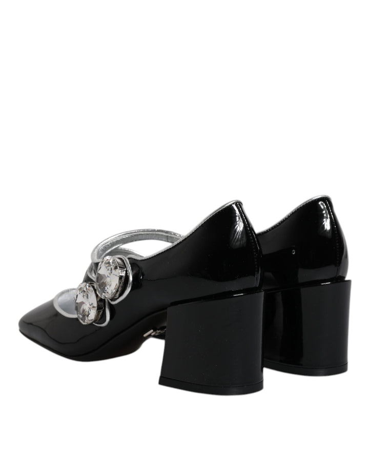 Women’s Dolce &amp; Gabbana Black Patent Leather Crystal Mary Jane Pumps Shoes