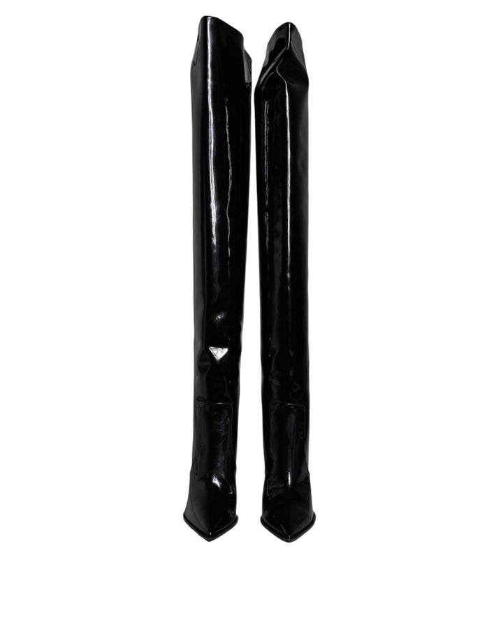 Women’s Dolce &amp; Gabbana Black Patent Leather Knee High Boots Shoes