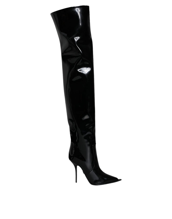 Women’s Dolce &amp; Gabbana Black Patent Leather Knee High Boots Shoes