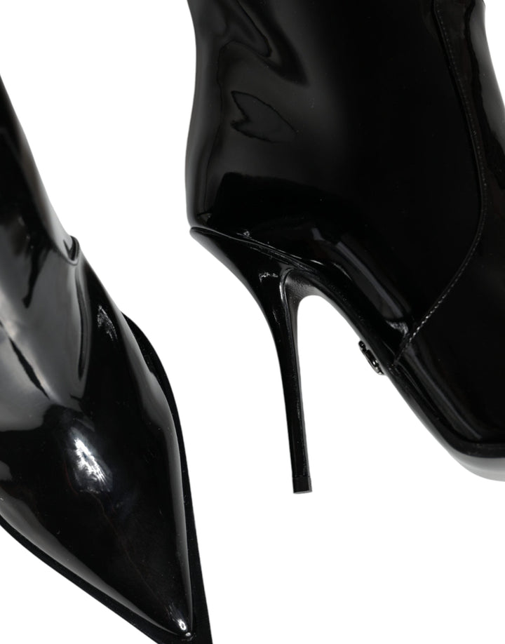 Women’s Dolce &amp; Gabbana Black Patent Leather Knee High Boots Shoes
