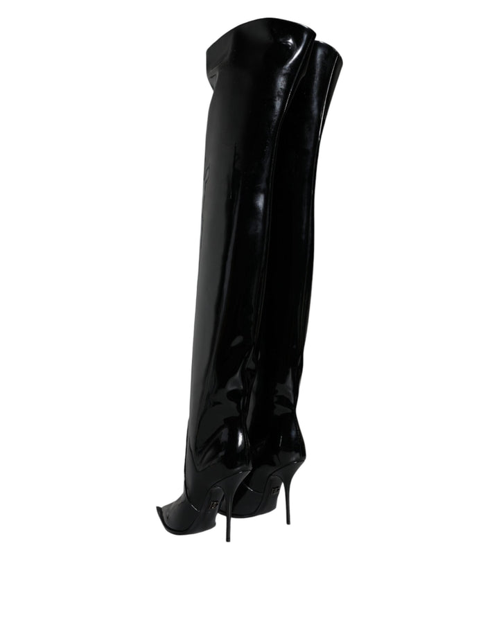 Women’s Dolce &amp; Gabbana Black Patent Leather Knee High Boots Shoes