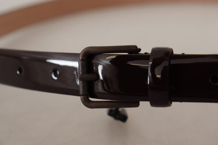 Women’s Dolce &amp; Gabbana Black Patent Leather Logo Metal Waist Buckle Belt