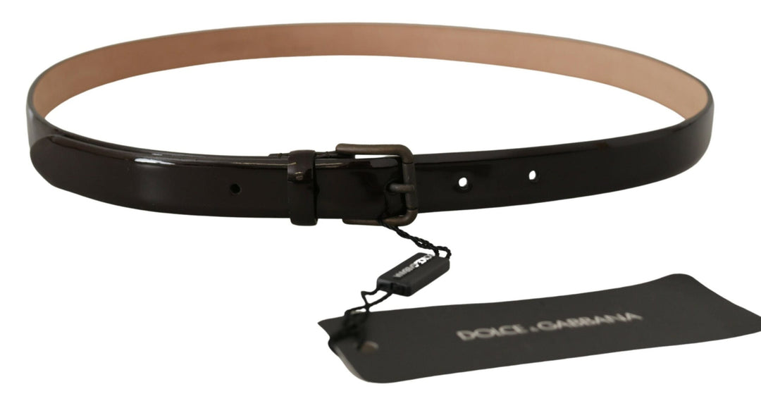 Women’s Dolce &amp; Gabbana Black Patent Leather Logo Metal Waist Buckle Belt