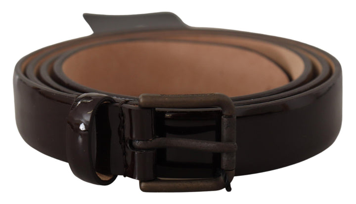 Women’s Dolce &amp; Gabbana Black Patent Leather Logo Metal Waist Buckle Belt